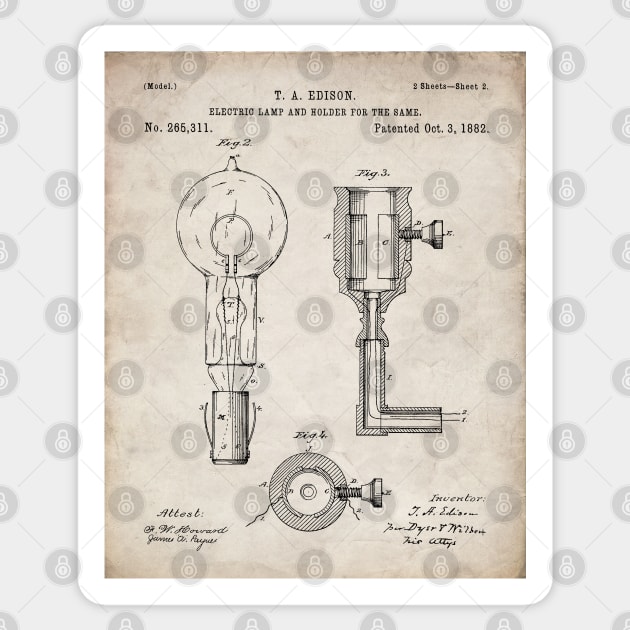 Light Bulb Patent - Edison Invention Industrial Design Art - Antique Sticker by patentpress
